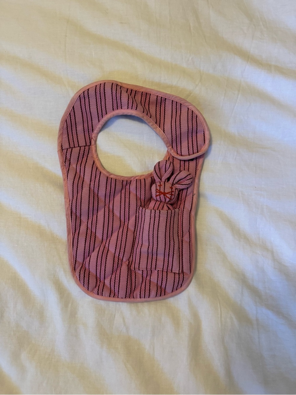 Kids Pink Striped Bib with Bunny Pocket